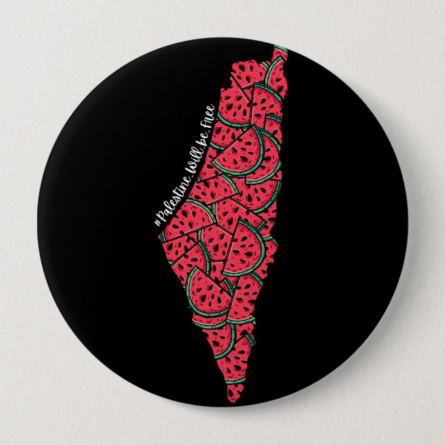 Bóton Redondo 10.16cm Mapa Palestino cheio de Melancias | Palestina livr (Frente)