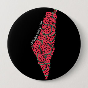 Bóton Redondo 10.16cm Mapa Palestino cheio de Melancias Palestina livr