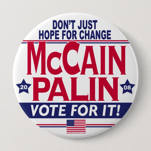 Bóton Redondo 10.16cm McCain Palin 2008 (Frente)