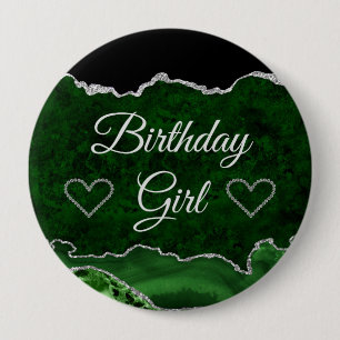 Bóton Redondo 10.16cm Menina de Aniversário em Mármore Ágata Verde e Bri