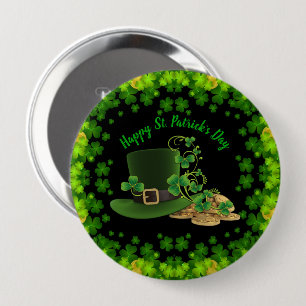 Bóton Redondo 10.16cm Moedas Douradas e Ruas de Shamrocks. Dia de Patric