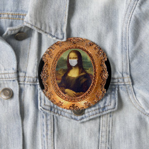Bóton Redondo 10.16cm Mona lisa em uma máscara cirúrgica leonardo da Vin