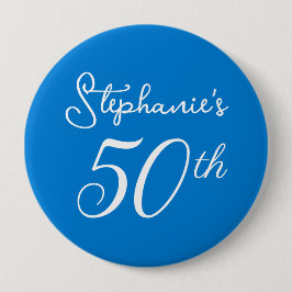 Bóton Redondo 10.16cm Monograma Azul Elegante 50ª Festa de aniversário