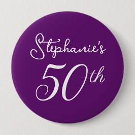 Bóton Redondo 10.16cm Monograma roxo do outono Elegante 50ª Festa de ani