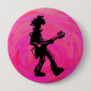 Bóton Redondo 10.16cm Noites de Boogie de Nova York Guitarra Rosa Choque