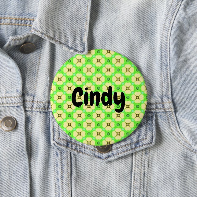 Bóton Redondo 10.16cm Nome personalizado Flores amarelas em verde (In Situ)