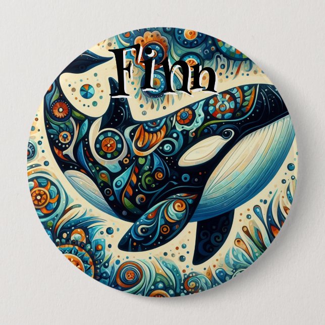 Bóton Redondo 10.16cm Orca Killer Whimsical Náutico Personalizado (Frente)