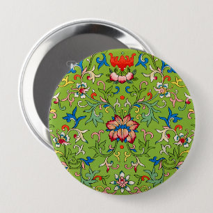 Bóton Redondo 10.16cm Ornamento Chinês Vintage Owen Jones Floral Verde