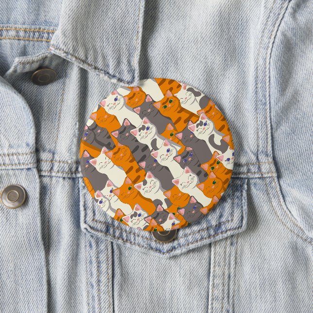 Bóton Redondo 10.16cm Padrão de diagonal do gato preto branco do Ginger (In Situ)