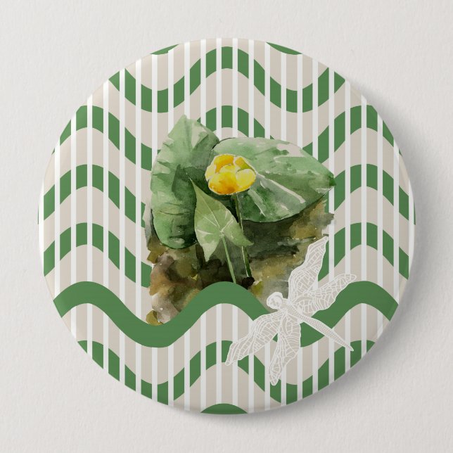 Bóton Redondo 10.16cm Padrão de lírios de água (Frente)