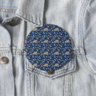Bóton Redondo 10.16cm Padrão Floral de Efeito do Thread de Fundo Azul