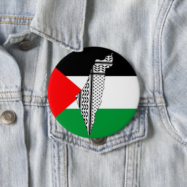 Bóton Redondo 10.16cm Palestina - Bandeira e Mapa com Padrão Keffiyeh (In Situ)