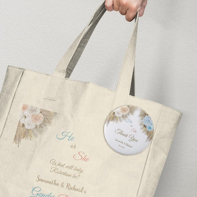 Bóton Redondo 10.16cm Pampas Grass Gender Revement Party - Obrigado (Criador carregado)