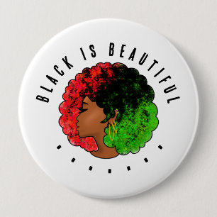 Bóton Redondo 10.16cm Pan-africana menina mulher negra verde vermelho or