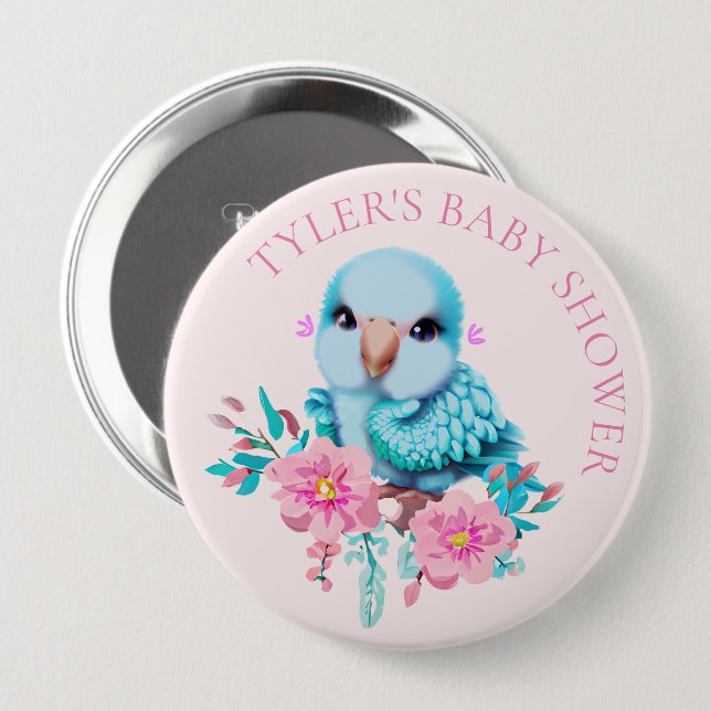 Bóton Redondo 10.16cm Papagaio Azul, Bonito e Adorável (Frente & Verso)