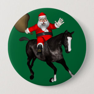Bóton Redondo 10.16cm Papai Noel Andando Cavalo Negro