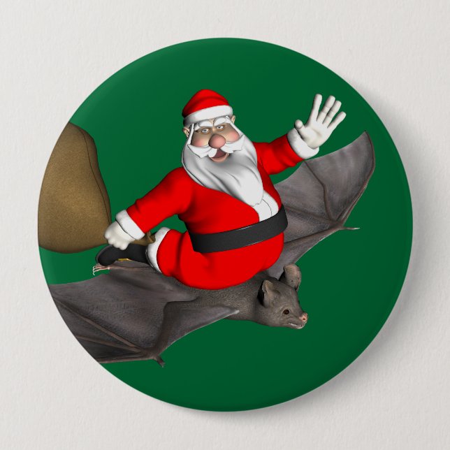 Bóton Redondo 10.16cm Papai Noel No Bat Voador (Frente)