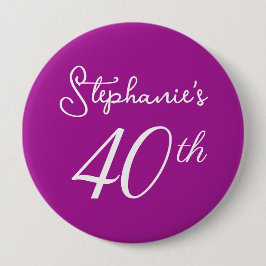 Bóton Redondo 10.16cm Partido aniversário de 40 anos de Monograma Rosa E