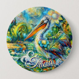 Bóton Redondo 10.16cm Pássaro Pelicano no País das Maravilhas Personaliz