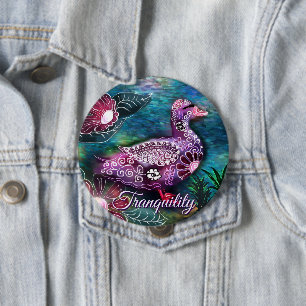 Bóton Redondo 10.16cm Pato Floral Caprichoso Roxo Azul Personalizado