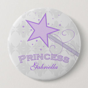 Bóton Redondo 10.16cm Personalizado: Princesa roxa Varinha Botão