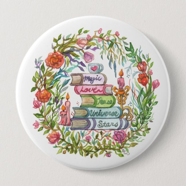 Bóton Redondo 10.16cm Pilha de Livros (Frente)