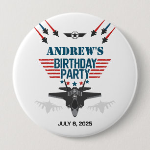 Bóton Redondo 10.16cm Piloto da força aérea de combate a jato Aniversári