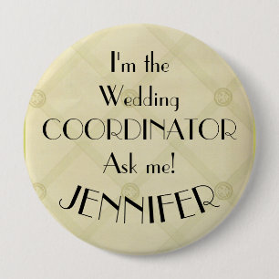 Bóton Redondo 10.16cm Pin-back do Coordenador de Casamento com Nome