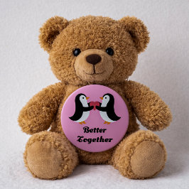 Bóton Redondo 10.16cm Pinguins Fofos Melhor Juntos Coração Rosa Amor