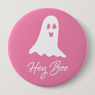 Bóton Redondo 10.16cm Pino do Botão Branco e Rosa Fantasma do Halloween