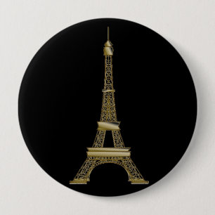 Bóton Redondo 10.16cm Pino do Botão da Torre Eiffel Preto e Dourado Fra
