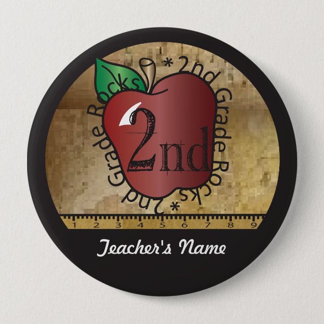 Bóton Redondo 10.16cm Pino do botão de segundo estilizado do professor (Frente)