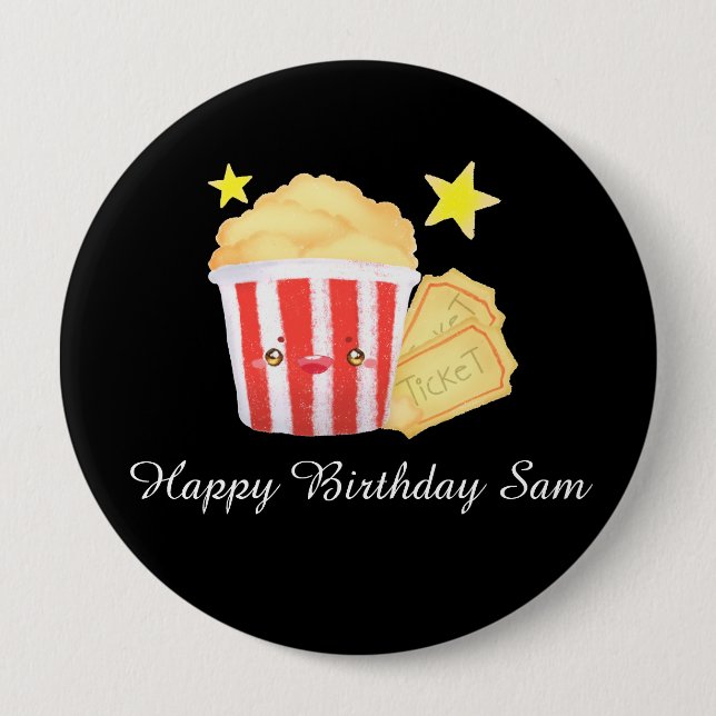 Bóton Redondo 10.16cm Pipoca E Bilhetes Noturnos De Filme (Frente)