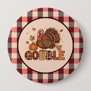 Bóton Redondo 10.16cm Plaid & Whimsy – Peru Turquia de Ação de Graças Fe