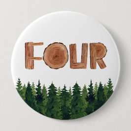 Bóton Redondo 10.16cm Quatro Meninos 4º Aniversário Árvores Verdes