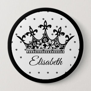 Bóton Redondo 10.16cm Rainha coroa floral branca e bela colheita