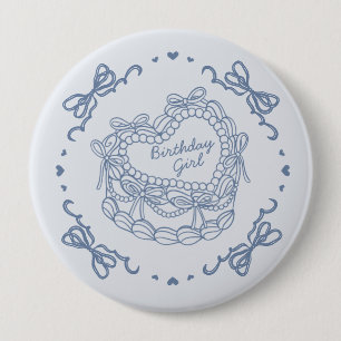 Bóton Redondo 10.16cm Rapariga de aniversário do Bolo de Coquetes Retro 