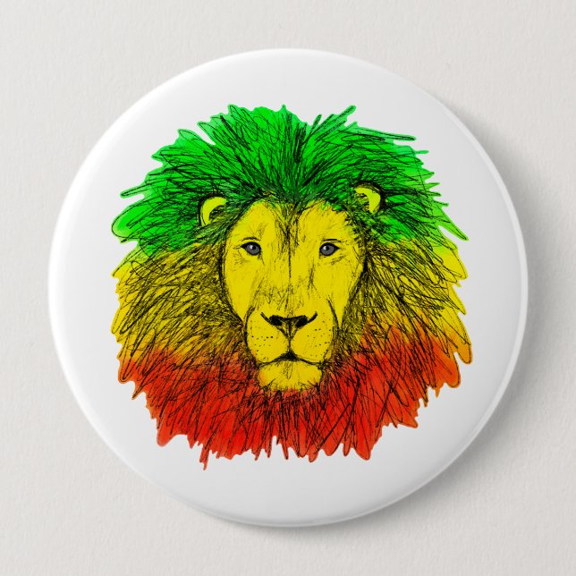 Bóton Redondo 10.16cm rasta lion head red green yellow Jamaica rastafar (Frente)