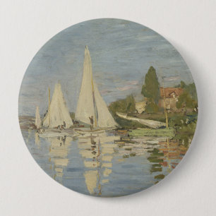 Bóton Redondo 10.16cm Regatas em Argenteuil, Pintura a Óleo, Claude Mone