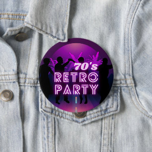 Bóton Redondo 10.16cm Retro 80s Disco Dance Party Neon Purple Funky
