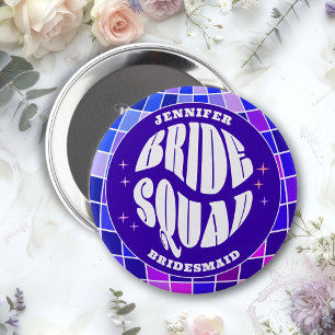 Bóton Redondo 10.16cm Retro Groovy Bachelorette Bride Squad Bridesmaid
