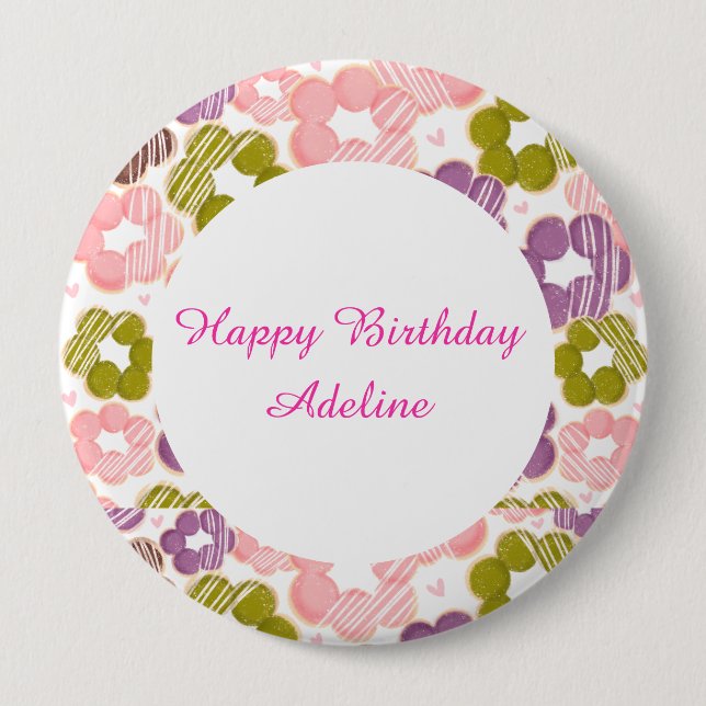 Bóton Redondo 10.16cm Rosquinhas De Morango, Matcha, Chocolate E Ube Moc (Frente)