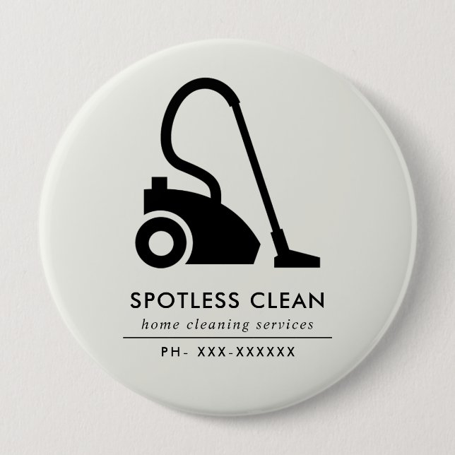 BÓTON REDONDO 10.16CM SERVIÇO DE LIMPEZA DE VÁCUO BRANCO SIMPLES E BRANC (Frente)