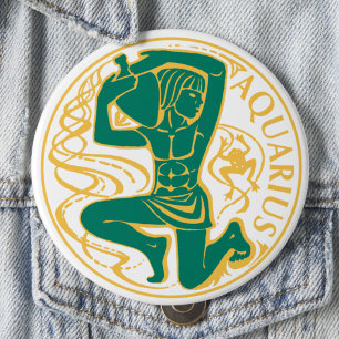 Bóton Redondo 10.16cm Símbolo Aquário do Zodíaco em um