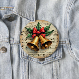 Bóton Redondo 10.16cm Sinos de Natal em partitura,
