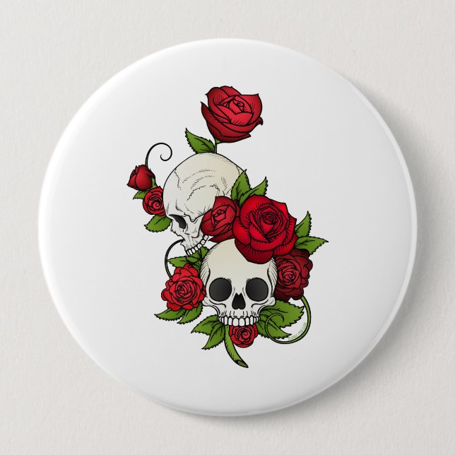 Bóton Redondo 10.16cm Skulls Rosa Día de Muertos (Frente)