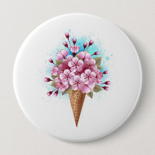 Bóton Redondo 10.16cm Sorvete Waffle Rosa Sakura Cone
