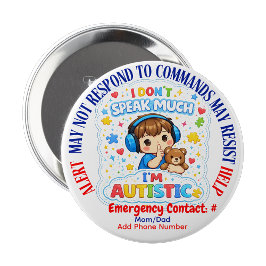 Bóton Redondo 10.16cm Sou autista não verbal botão de pressão badge