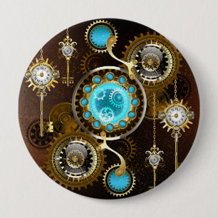 Bóton Redondo 10.16cm Steampunk Rusty Background with Turquoise Lenses