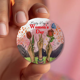 Bóton Redondo 10.16cm Toda a Vida é Dia das Mulheres Floral Pintado à Mã